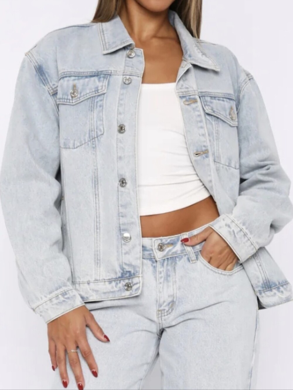 White Fox Jean Jacket Light Wash 100% Cotton Denim Jacket Casual Layering Piece